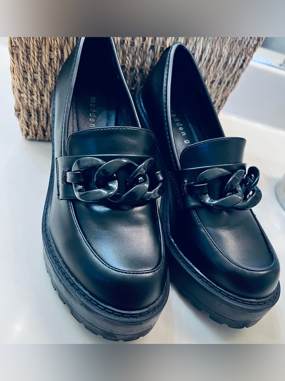 Steve Madden Black Chunky Chain Platform Loafers